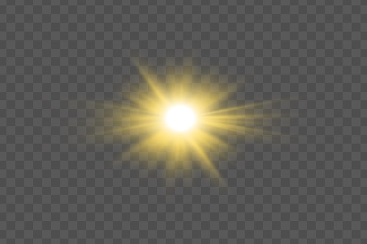 PSD éclat réaliste et transparent de soleil, rayons de soleil, lumière vive, éclat, étoile lumineuse