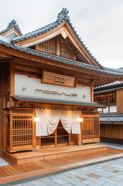 PSD edificio tradicional japonés de madera con techo de tejas