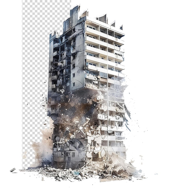 PSD edificios altos post-apocalíptico destruido y vfx dramático aislado