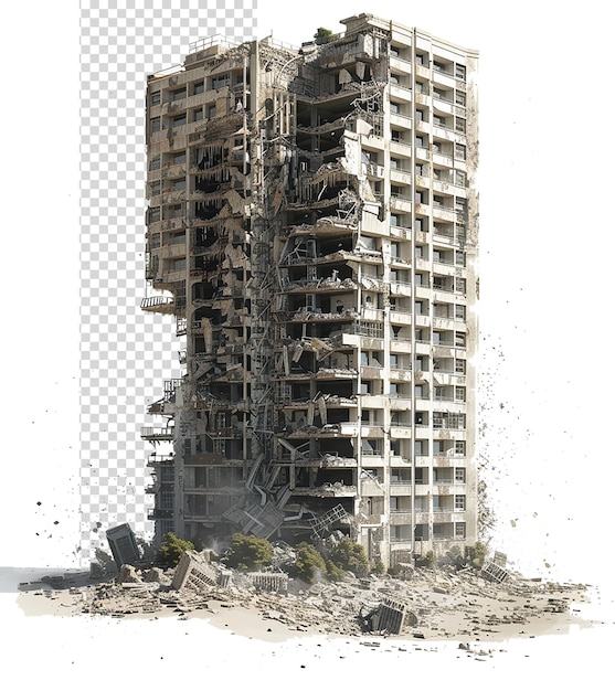 PSD edificios altos post-apocalíptico destruido y vfx dramático aislado