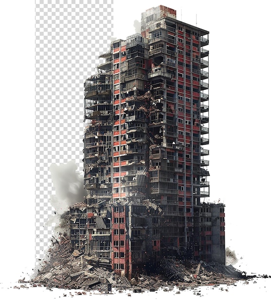 PSD edificios altos post-apocalíptico destruido y vfx dramático aislado