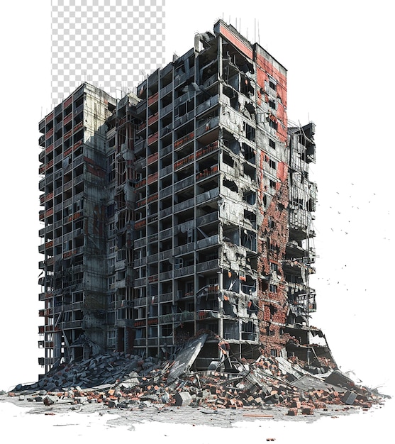 PSD edificios altos post-apocalíptico destruido y vfx dramático aislado