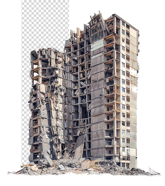 PSD edificios altos post-apocalíptico destruido y vfx dramático aislado