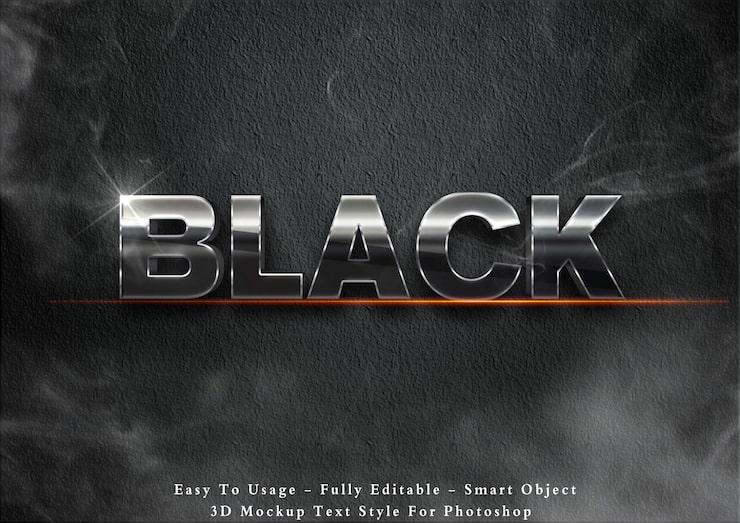 PSD efecto de estilo de texto de metal negro 3d