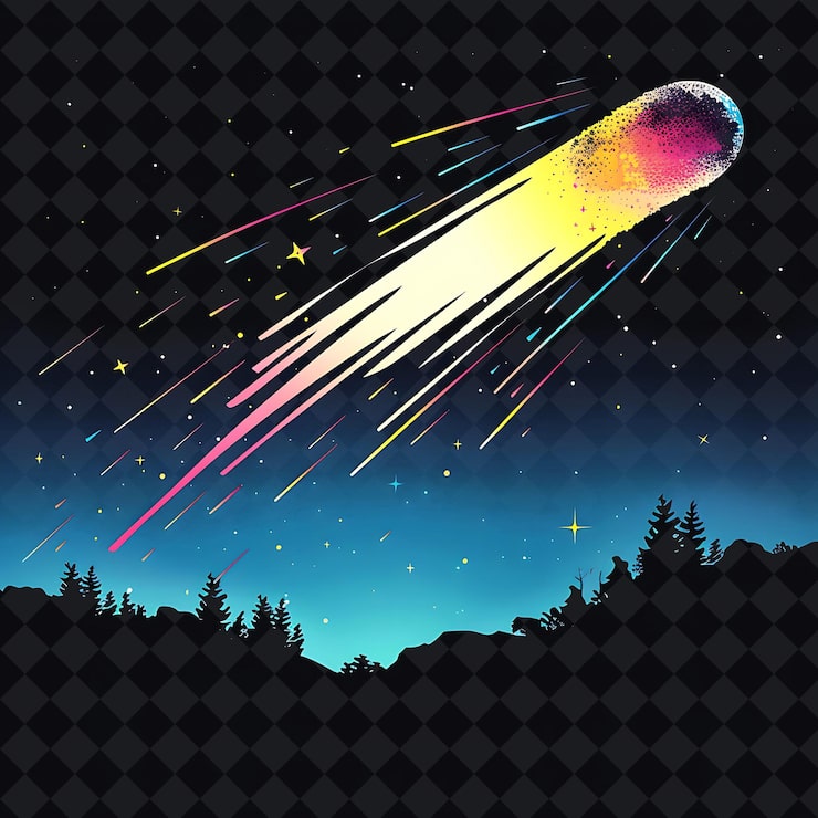 PSD efecto de neón brillante en una lluvia de meteoritos con un png irregular diseños espaciales de neón y2k