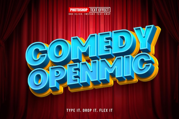 PSD efecto de texto 3d editable para show de stand-up comedy de micrófono abierto
