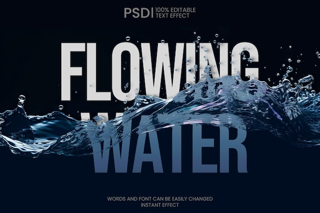 PSD efecto de texto de agua corriente editable