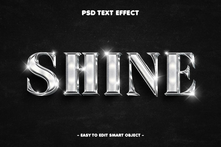 PSD efecto de texto de brillo metálico estilo de texto editable en cromo y plata