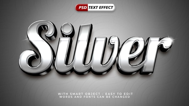 PSD efecto de texto de estilo 3d plateado