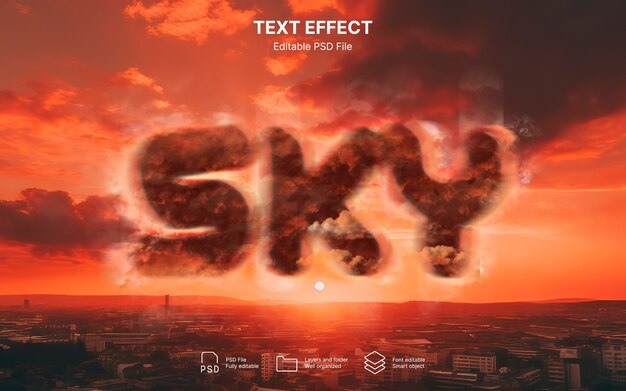 PSD efecto de texto de nubes