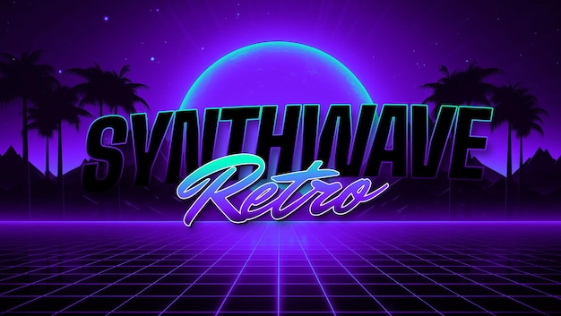PSD efecto de texto retro synthwave