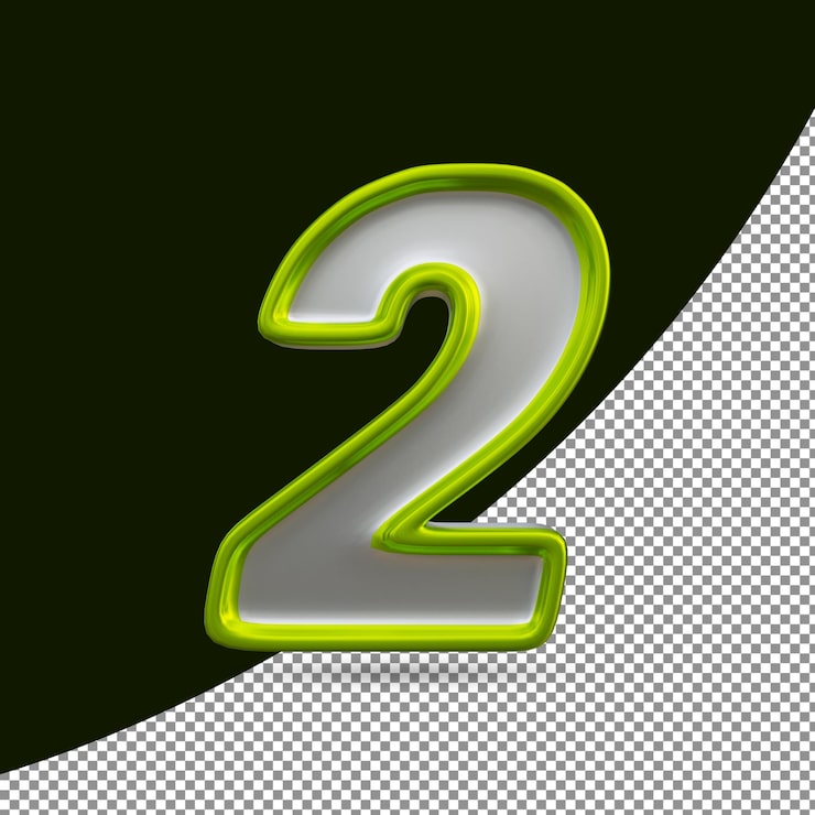PSD efeito de texto brilhante 3d do número 2