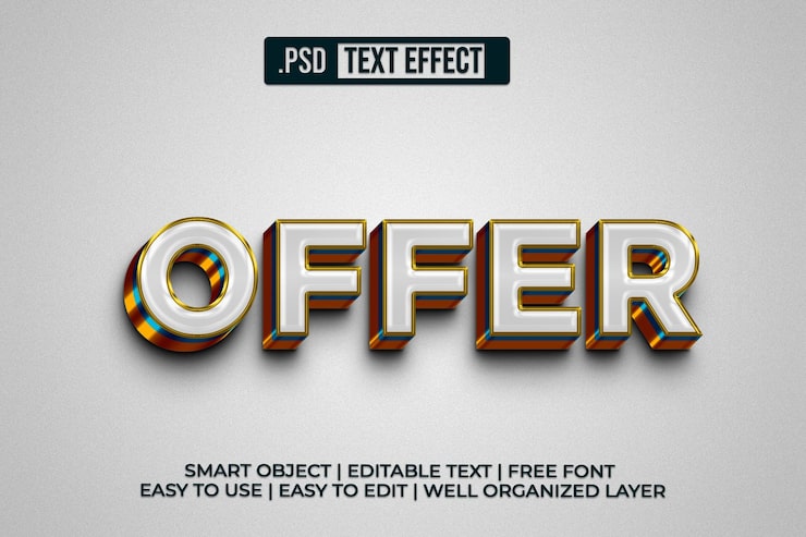 PSD efek teks 3d offer, smart object, teks yang dapat diedit, font gratis
