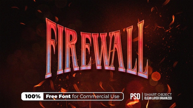 PSD efek teks firewall berapi dinamis dengan percikan api dan asap yang membara