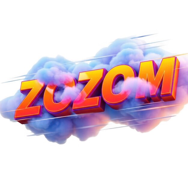 PSD effet de texte zoom 3d dynamique avec un arrière-plan de nuages colorés