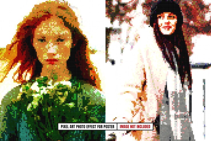 PSD effetto fotografico pixel art per manifesto