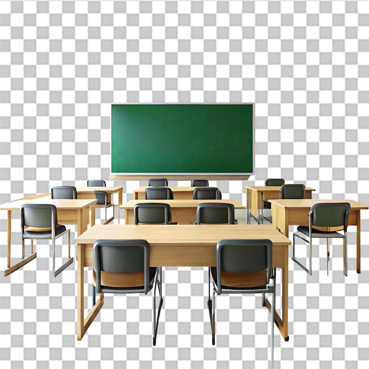 PSD ein klassenzimmer mit einem durchsichtigen hintergrund auf einer tafel