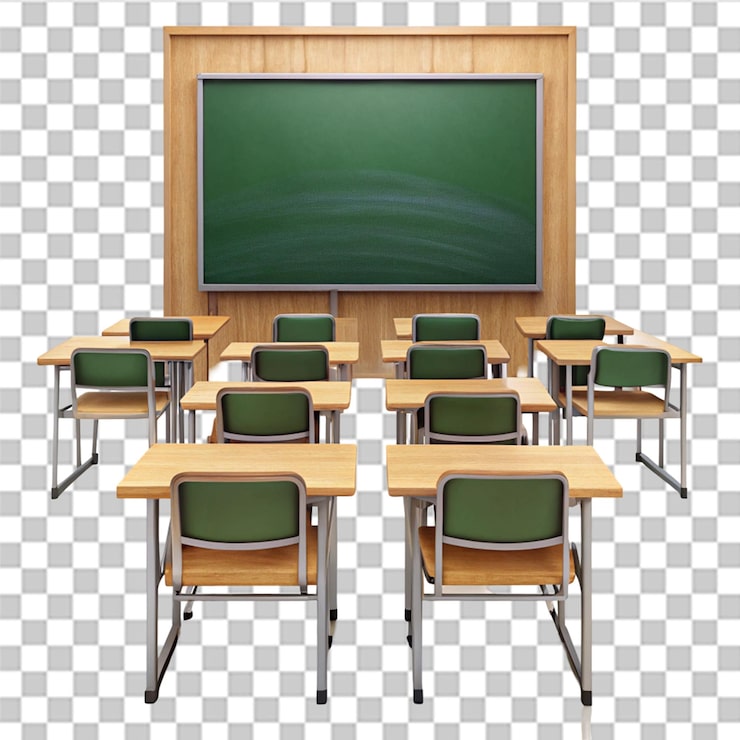PSD ein klassenzimmer mit einer tafel, die auf einem transparenten hintergrund isoliert ist