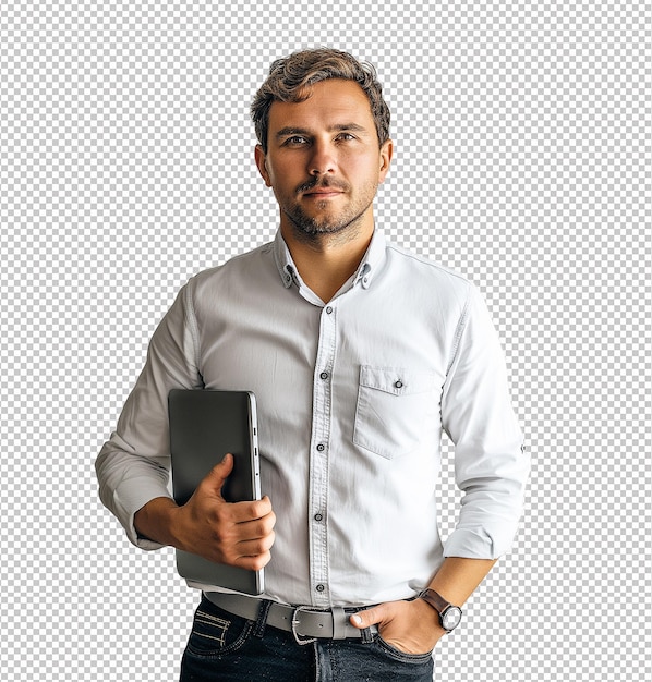 PSD ein mann steht vor einem computerbildschirm