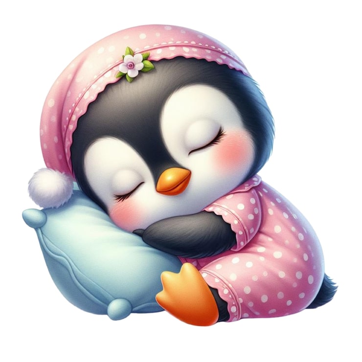 PSD ein pinguin schläft mit einem rosa hut und einem rosa hut