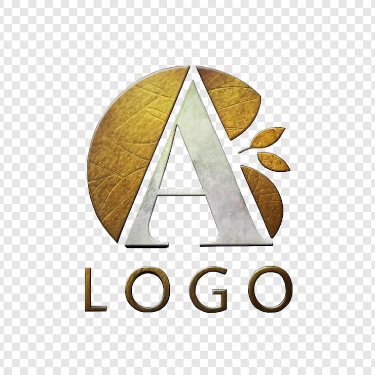 PSD elegant gold- und silberbuchstaben ein logo mit blattdesign