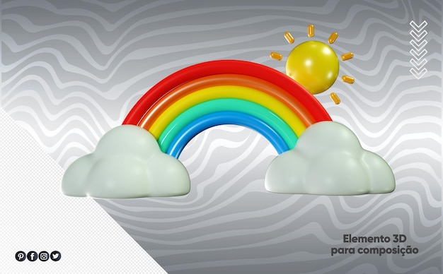 PSD elemento 3d psd arco iris e nuvem