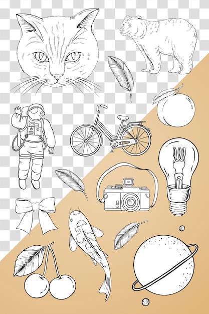 PSD elemento de diseño del conjunto de pegatinas en blanco y negro