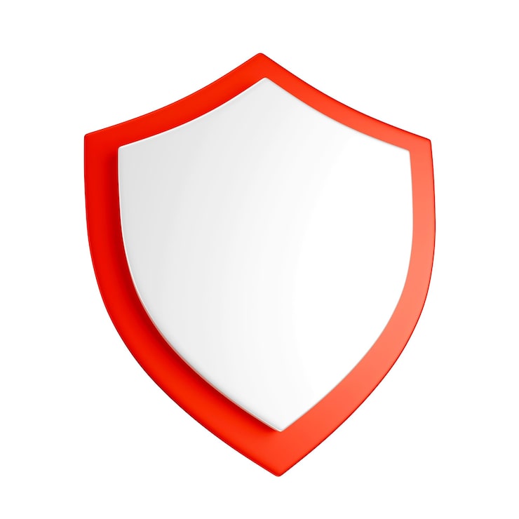 PSD emblème de bouclier avec bordure rouge et centre blanc pour la sécurité et la protection
