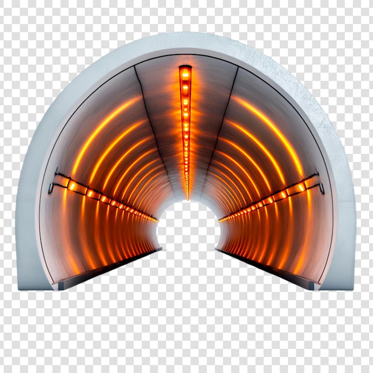 PSD entrada iluminada del túnel luces naranjas brillantes arquitectura moderna