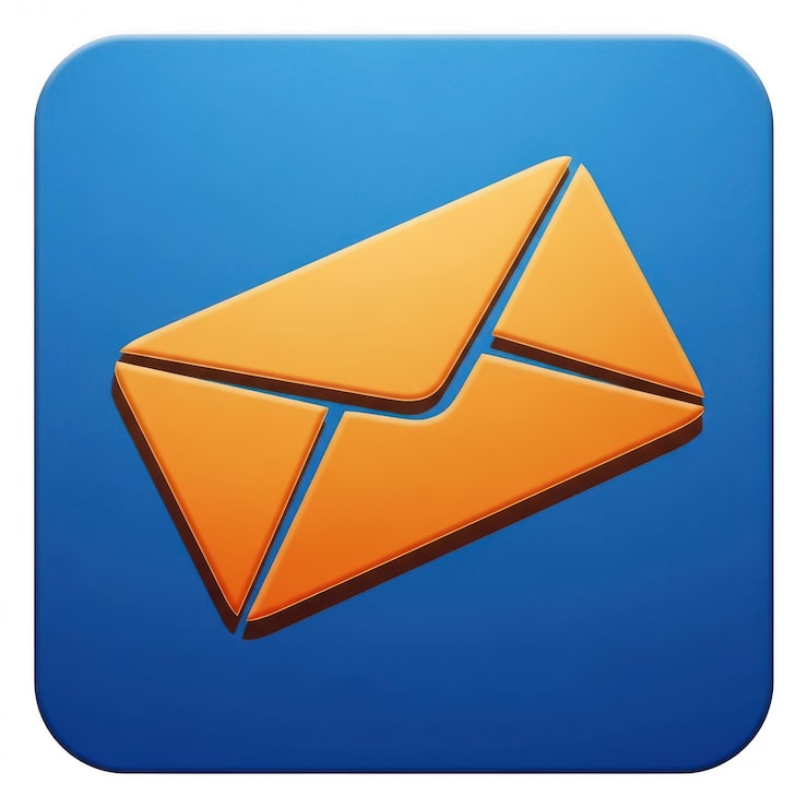 PSD envelope laranja em fundo azul