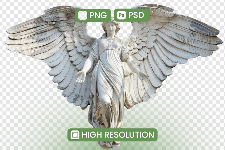 PSD una estatua de un ángel con una pegatina verde en él