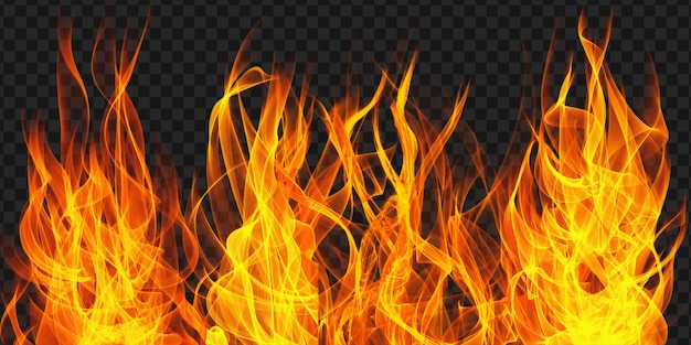 PSD flammes de feu brûlantes réalistes sur fond noir.