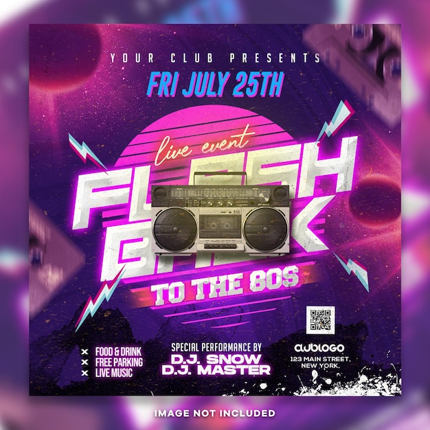 PSD flashback dj club party instagram post psd