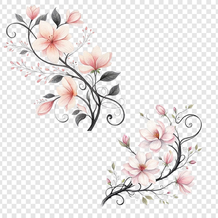 PSD des fleurs à l'aquarelle élégantes avec des magnolias roses