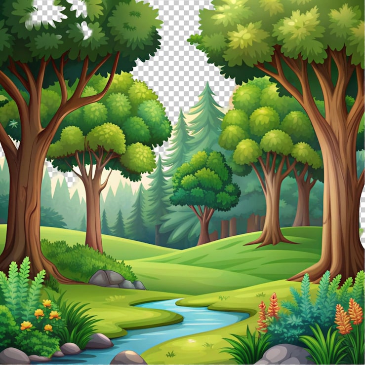 PSD fondo de bosque de dibujos animados paisaje de parque natural