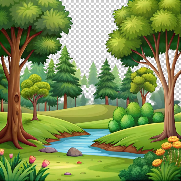 PSD fondo de bosque de dibujos animados paisaje de parque natural
