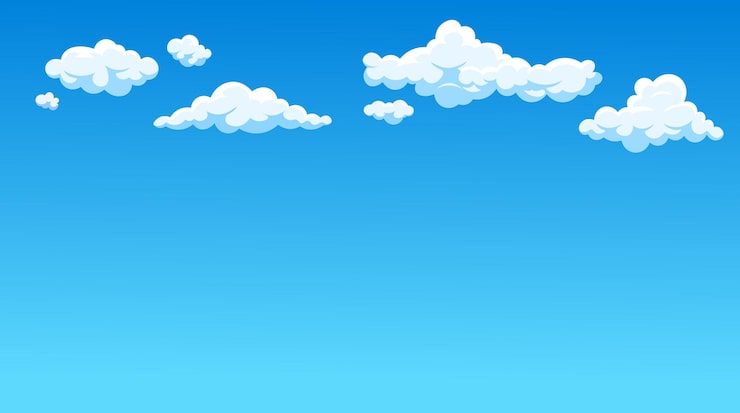 PSD fondo de cielo azul con nubes blancas esponjosas en estilo de dibujos animados