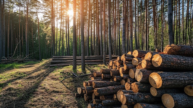 PSD forêt de pins avec industrie de l'exploitation forestière