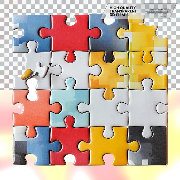 PSD gioco di puzzle con pezzi interconnessi su uno sfondo trasparente
