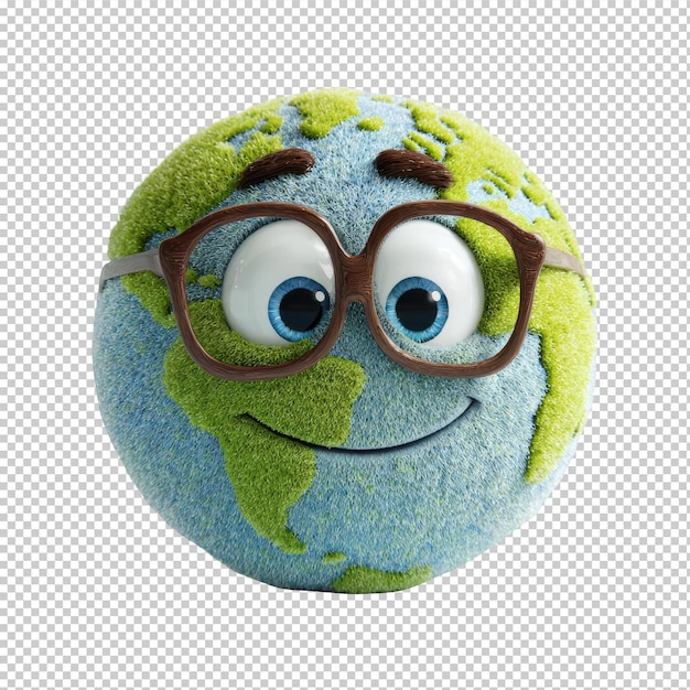 PSD globe terrestre souriant avec des lunettes