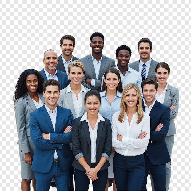 PSD grupo diverso de profesionales de negocios sonrientes de pie juntos