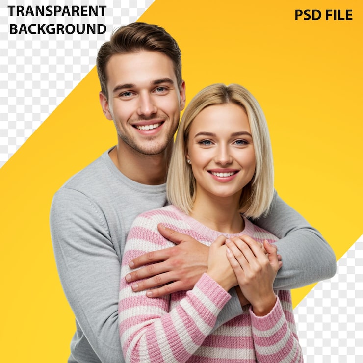 PSD heureux couple embrassant et souriant