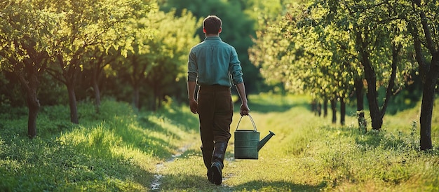 PSD hombre caminando en un jardín