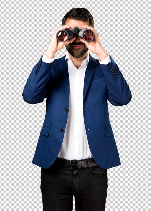 PSD hombre guapo con binoculares