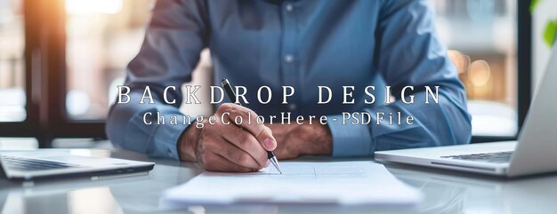 PSD un homme signe un document à son bureau