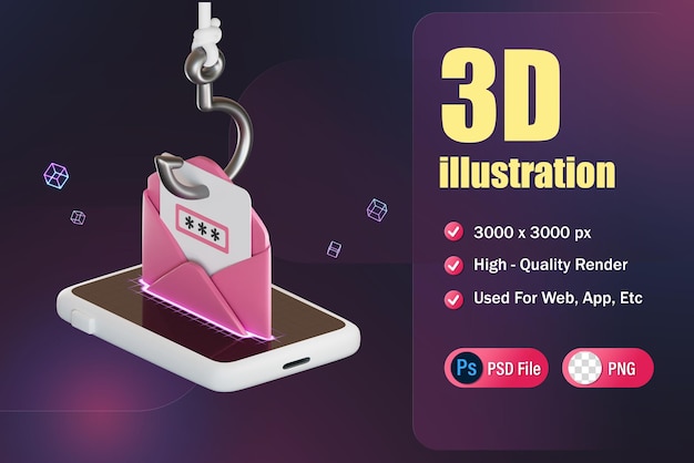 PSD hook sta ingannando premendo e-mail e rubando password rendering 3d
