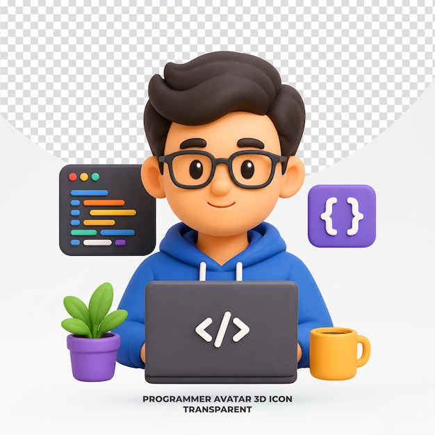 PSD icône 3d d'avatar de programmeur