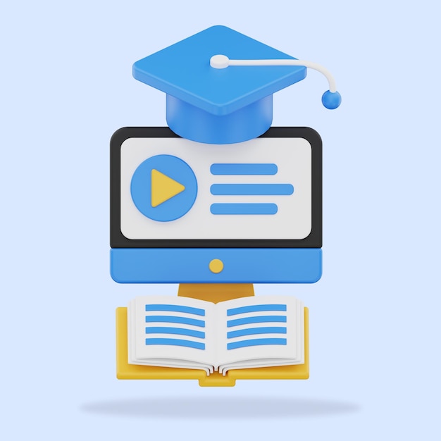 PSD ícone 3d de educação online e e-learning