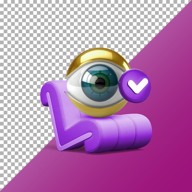 PSD ícone 3d de olho com marca de seleção