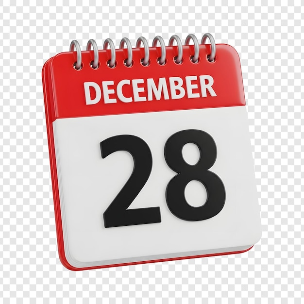 PSD icône de calendrier 3d : 28 décembre